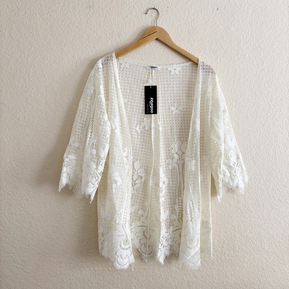 Zeagoo White Lace Swim Coverup with Scalloped Edges Size Large NWT - Picture 1 of 8
